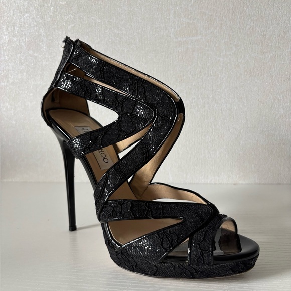 Jimmy Choo Black Strappy Lace Heels - Picture 2 of 11